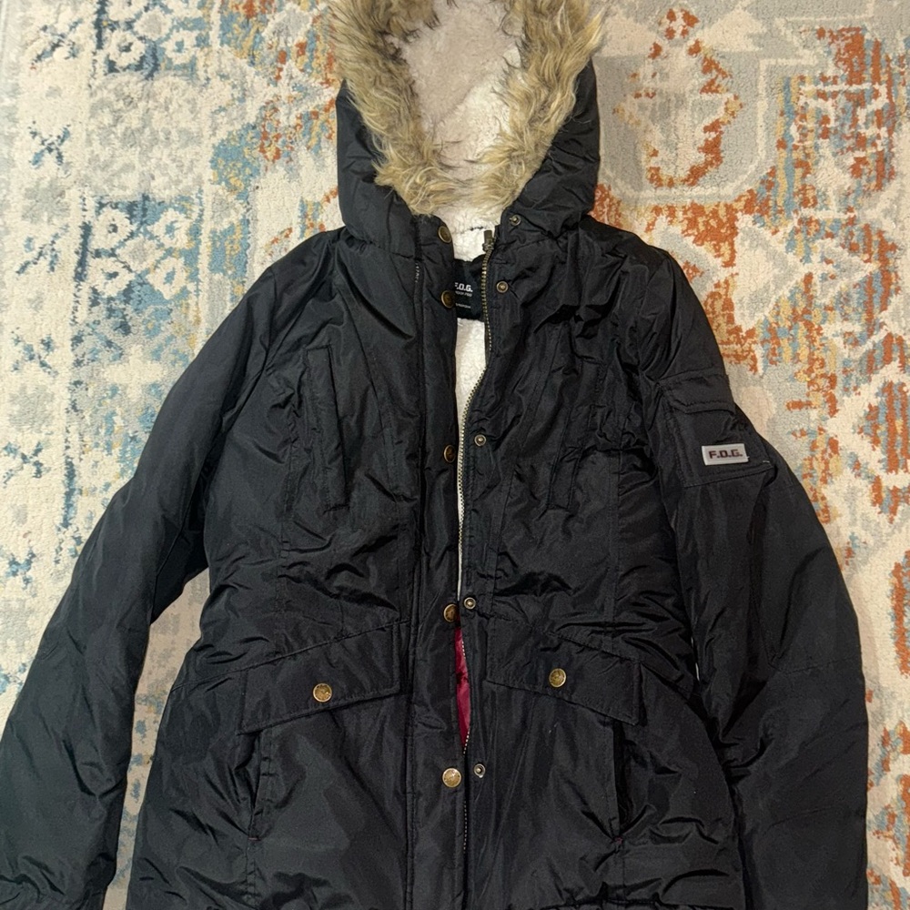 Black Insulated Ski Jacket Water-Resistant Quilted